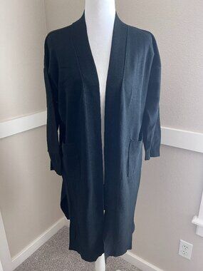 Alexander + David Soft Knit Open Front Long Maxi Duster Cardigan S/M Black